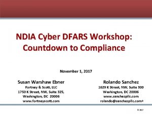 NDIA Cyber DFARS Workshop Countdown to Compliance November