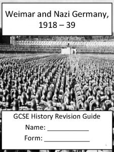 Weimar and Nazi Germany 1918 39 GCSE History