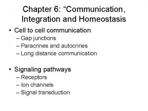 Chapter 6 Communication Integration and Homeostasis Cell to