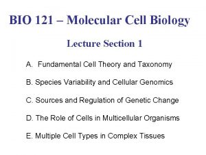 BIO 121 Molecular Cell Biology Lecture Section 1