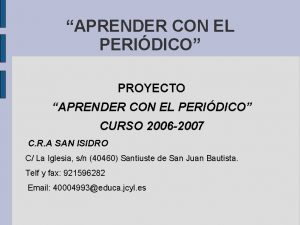 APRENDER CON EL PERIDICO PROYECTO APRENDER CON EL