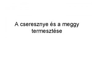 A cseresznye s a meggy termesztse Vilghelyzet Cseresznye