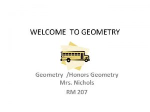WELCOME TO GEOMETRY Geometry Honors Geometry Mrs Nichols