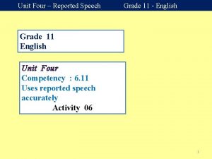 Unit Four Reported Speech Grade 11 English Grade