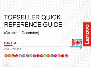 TOPSELLER QUICK REFERENCE GUIDE October December CANADA October