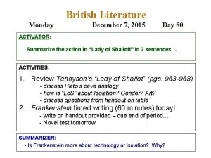 British Literature Monday December 7 2015 Day 80