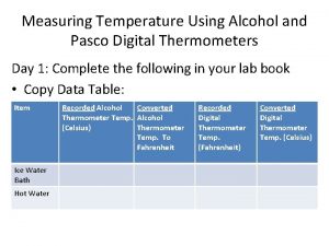 Measuring Temperature Using Alcohol and Pasco Digital Thermometers