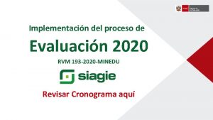 Implementacin del proceso de Evaluacin 2020 RVM 193