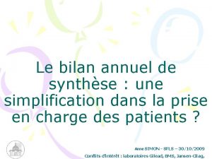 Le bilan annuel de synthse une simplification dans