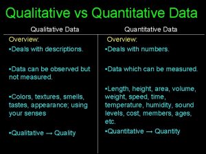 Qualitative vs Quantitative Data Qualitative Data Overview Deals