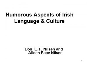 Humorous Aspects of Irish Language Culture Don L