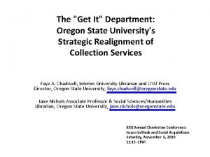The Get It Department Oregon State Universitys Strategic