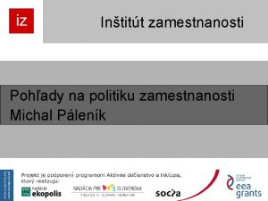 Intitt zamestnanosti Pohady na politiku zamestnanosti Michal Plenk