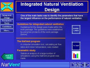 Integrated Natural Ventilation Design Integrated Design Parametric Study