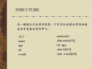 STRUCTURE name age tel email namecard char name10