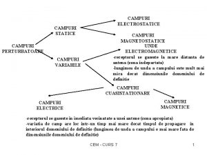 CAMPURI STATICE CAMPURI PERTURBATOARE CAMPURI VARIABILE CAMPURI ELECTROSTATICE