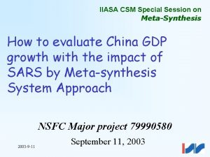 IIASA CSM Special Session on MetaSynthesis How to