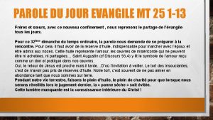 PAROLE DU JOUR EVANGILE MT 25 1 13