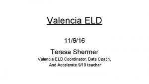 Valencia ELD 11916 Teresa Shermer Valencia ELD Coordinator