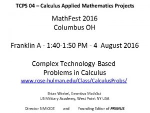 TCPS 04 Calculus Applied Mathematics Projects Math Fest