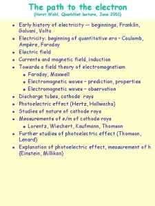 The path to the electron Horst Wahl Quark