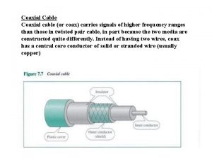 Coaxial Cable Coaxial cable or coax carries signals