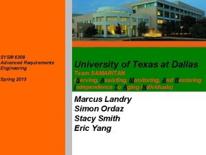 SYSM 6309 Advanced Requirements Engineering Spring 2015 University SYSM 6309 Advanced Requirements Engineering Spring 2015 University