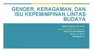 GENDER KERAGAMAN DAN ISU KEPEMIMPINAN LINTAS BUDAYA RAHMA