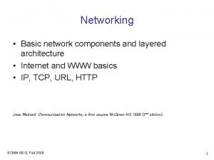 Networking Basic network components and layered architecture Internet