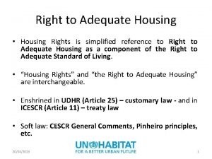 Right to Adequate Housing Housing Rights is simplified