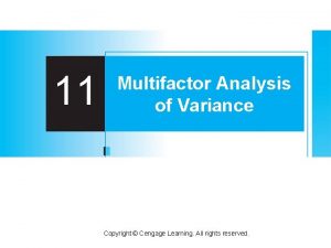 11 Multifactor Analysis of Variance Copyright Cengage Learning