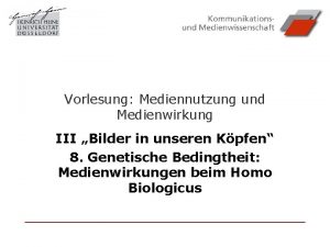 Vorlesung Mediennutzung und Medienwirkung III Bilder in unseren