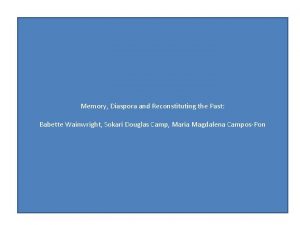 Memory Diaspora and Reconstituting the Past Babette Wainwright