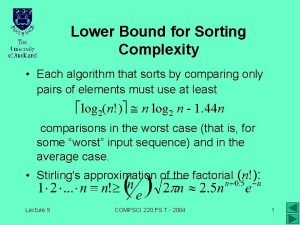 Lower Bound for Sorting Complexity Each algorithm that