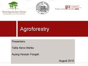 Modules on Sustainable Agriculture MOSA Agroforestry Presenters Talila