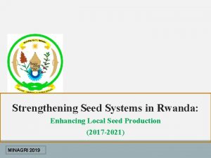 Strengthening Seed Systems in Rwanda Enhancing Local Seed