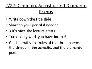 222 Cinquain Acrostic and Diamante Poems Write down