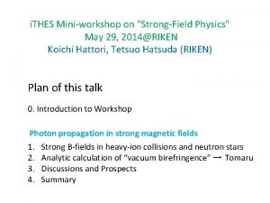 i THES Miniworkshop on StrongField Physics May 29