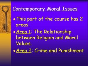 Contemporary Moral Issues This part of the course