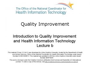Quality Improvement Introduction to Quality Improvement and Health