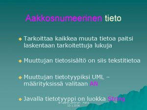 Aakkosnumeerinen tieto u u Tarkoittaa kaikkea muuta tietoa