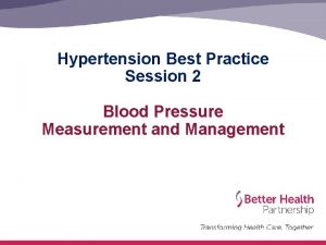 Hypertension Best Practice Session 2 Blood Pressure Measurement