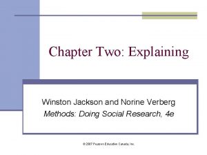 Chapter Two Explaining Winston Jackson and Norine Verberg