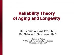 Reliability Theory of Aging and Longevity Dr Leonid