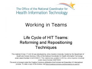 Working in Teams Life Cycle of HIT Teams