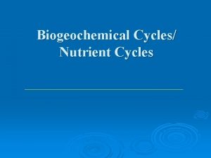 Biogeochemical Cycles Nutrient Cycles Biogeochemical Cycles Nitrogen Fixation