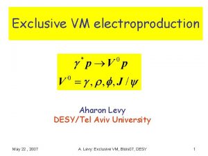 Exclusive VM electroproduction Aharon Levy DESYTel Aviv University
