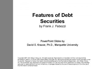 Features of Debt Securities by Frank J Fabozzi