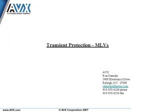 Transient Protection MLVs AVX Ron Demcko 3900 Electronics