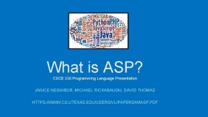 What is ASP CSCE 330 Programming Language Presentation